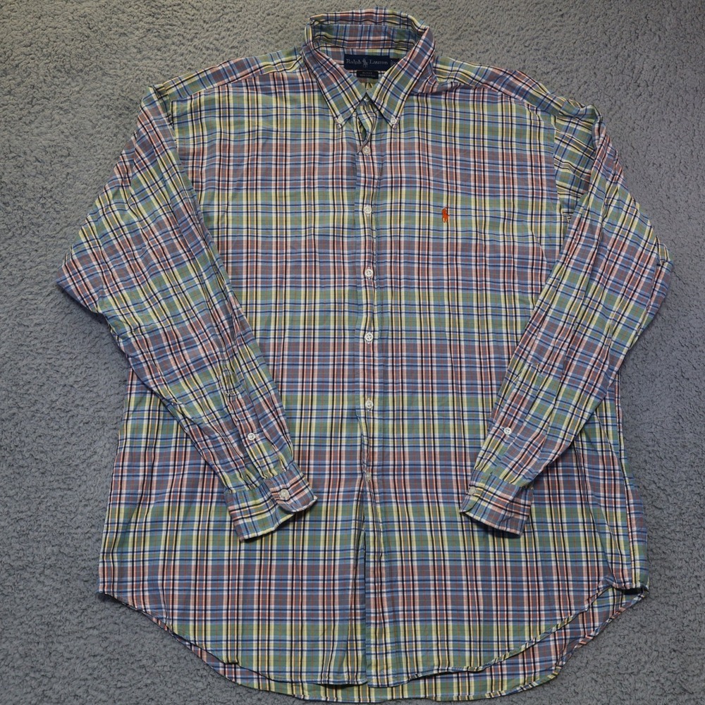 Polo Ralph Lauren Blake Mens XL Plaid Button Down Shirt Multi Color Cotton Pony